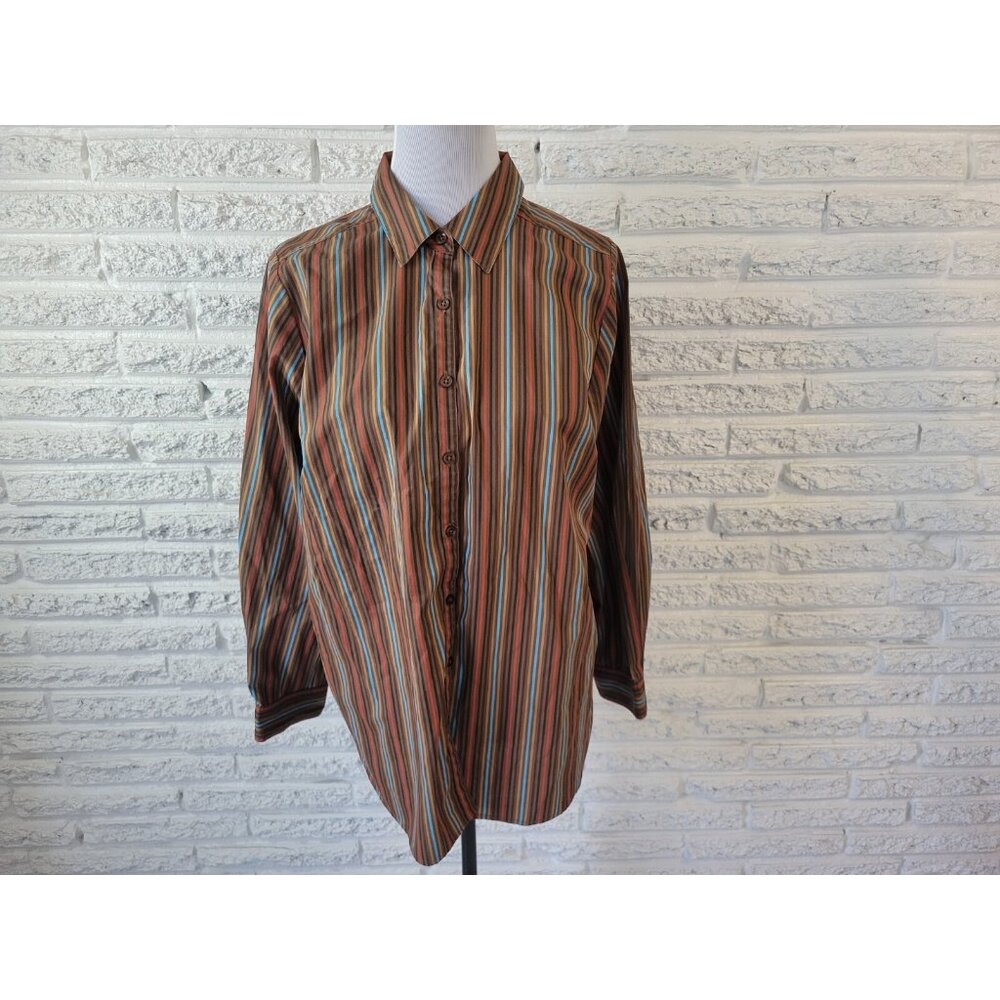 Roamans Womens Shirt 16W Plus Long Sleeve Collar Button Up Brown STR185E